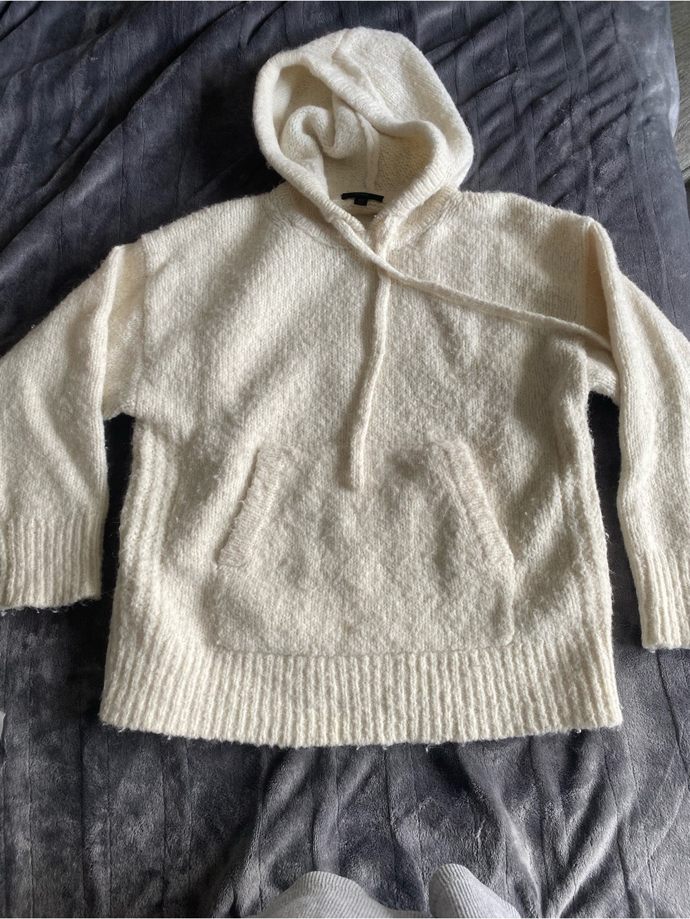 J Crew Alpaca Wool Blend Hooded Drawstring Pullover Sweater in Cream